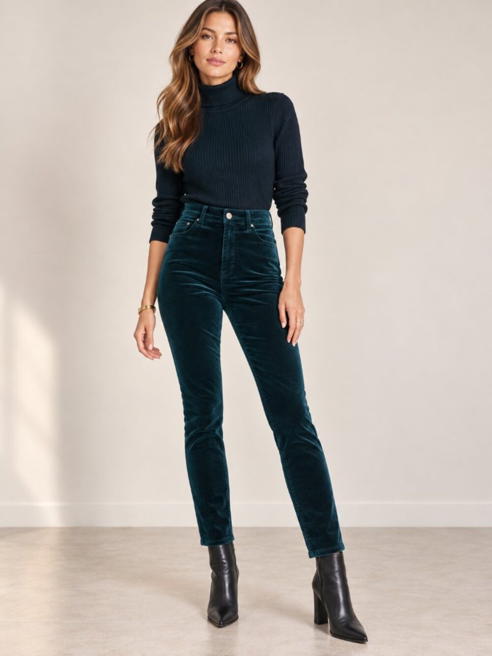 L'AGENCE Monique Ultra High Rise Velvet Skinny Jeans Rich Teal Size 27